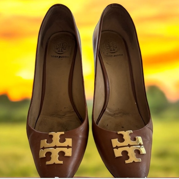 Tory Burch camel brown wedge heels shoes - Picture 1 of 4